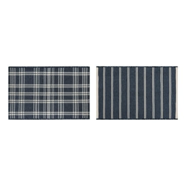 Better Homes & Gardens, Navy-Blue Plaid & Stripes Reversible Indoor/Outdoor Scatter Rug, 2' x 3'