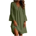 thumbnail image 4 of DuoJiaJ Womens Casual Dress, V Neck Long Sleeve Loose Fit Dresses Green S-2XL, 4 of 7