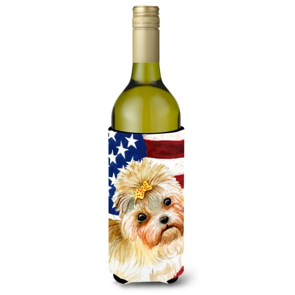 Carolines Treasures BB9668LITERK Morkie Patriotic Wine Bottle Beverge Insulator Hugger Wine Bottle multicolor