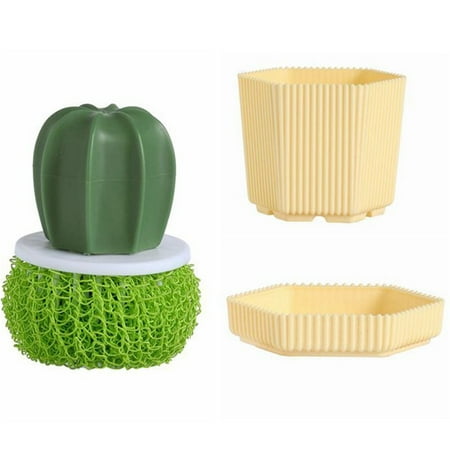

Grandest Birch 1 Set Adorable Cactus Shape Cleaning Brush Anti-slid Handle Rich Foam Plastic Scrubbing Brush for Home Multifunctio