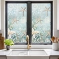 thumbnail image 2 of Removable Glass Window Covering, Teal Ocean Coastal Window Privacy Film Frosted, Summer Beach Nautical Coral Starfish Decorative Privacy Windows Film for Bedroom, Living Room, 19.6 x 39.3 Inches, 2 of 9