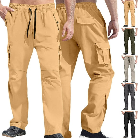 Bixock Men Cargo Jogger Sweatpants,Wide Leg Pant,Men's Pants Casual Solid Color Drawstring Elastic Waist Pocket Regular Daily Wear Long Pants