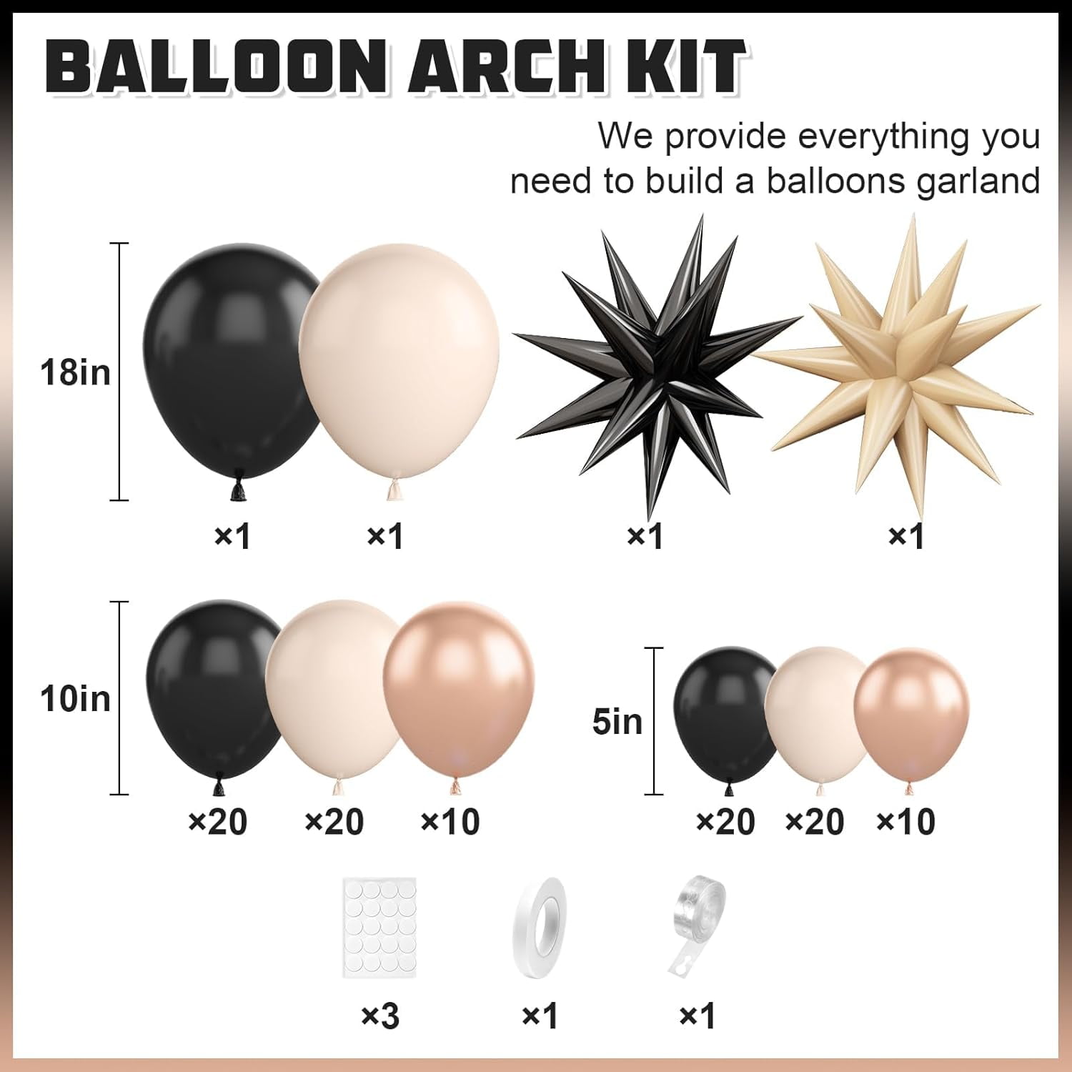Black Gold Balloon Arch Kit,Sand White Balloon Garland with Star Foil Balloons Metallic Champagne Gold Balloons for Birthday Baby Showers  Wedding Party Decorations