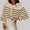 thumbnail image 2 of Women Striped Sweaters with Buttons Crew Neck Baggy Casual Knit Pullover Sweatshirt Long Sleeve Loose Fall Tops (L, Beige), 2 of 7