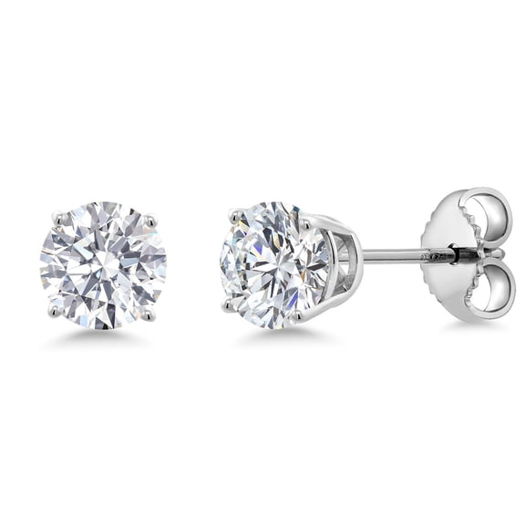 Gem Stone King 925 Sterling Silver Lab Grown Diamond Stud Earrings for Women | 0.60 Cttw | Gemstone April Birthstone | Round 4.3MM