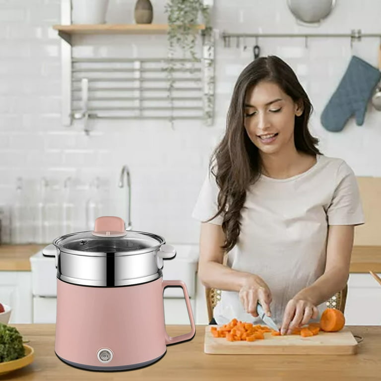 Mini Electric Smart Hotpot w Steamer 1.7L Non-Stick Rapid Noodle Cooker 3  Power Level 5 Modes 600W Quick Cook 300W Low Heat 15W Keep Warm 6H Timer  Delay Non-Stick Pan for Rice