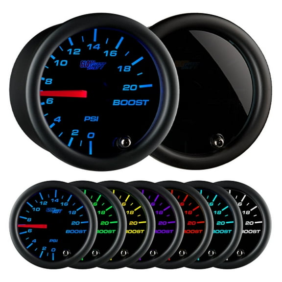 GlowShift | 2-1/16 (52mm) Tinted 7 Color Series 20 PSI Boost Gauge for Cars and Trucks