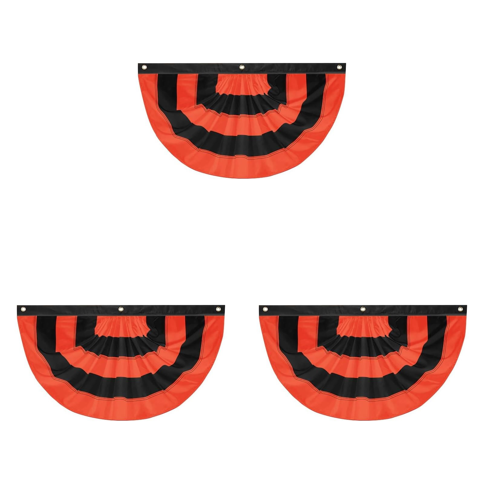 Halloween Banner Set 3 Pack Orange Black Pleated Fan Flags Decorative Polyester ice silk Bunting Hanging Decoration Outdoor Indoor Halloween Porch Fence Balcony Garden Party Decor 35.4×17.7 in