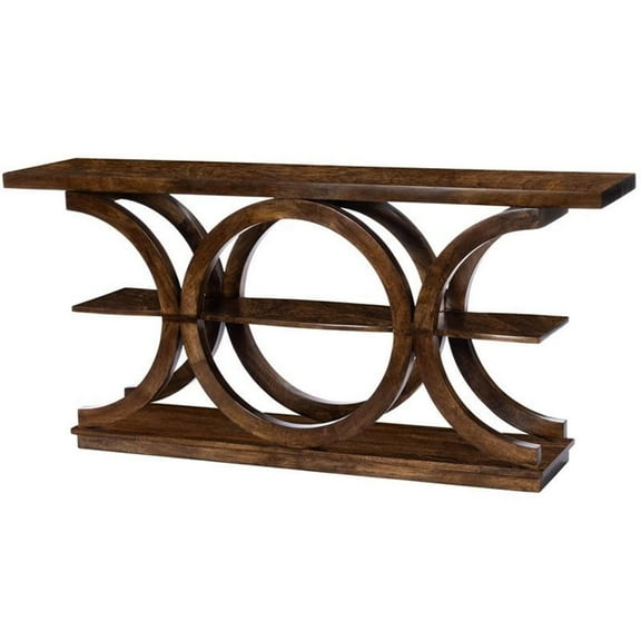 Pemberly Row Contemporary Solid Wood Console Table in Brown Finish