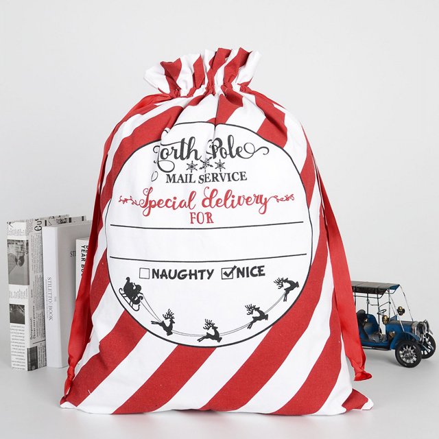 Venta al por mayor de sacos navideños de Papá Noel 2023 con cordón 50x70, saco rojo suave de Papá Noel para niños con cuerda