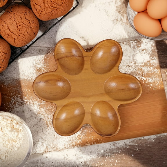 OUNONA Hemoton Wooden Egg Tray 6 Eggs Holder for Kitchen Refrigerator Countertop Display or Storage Brown Chicken Eggs Display Plate