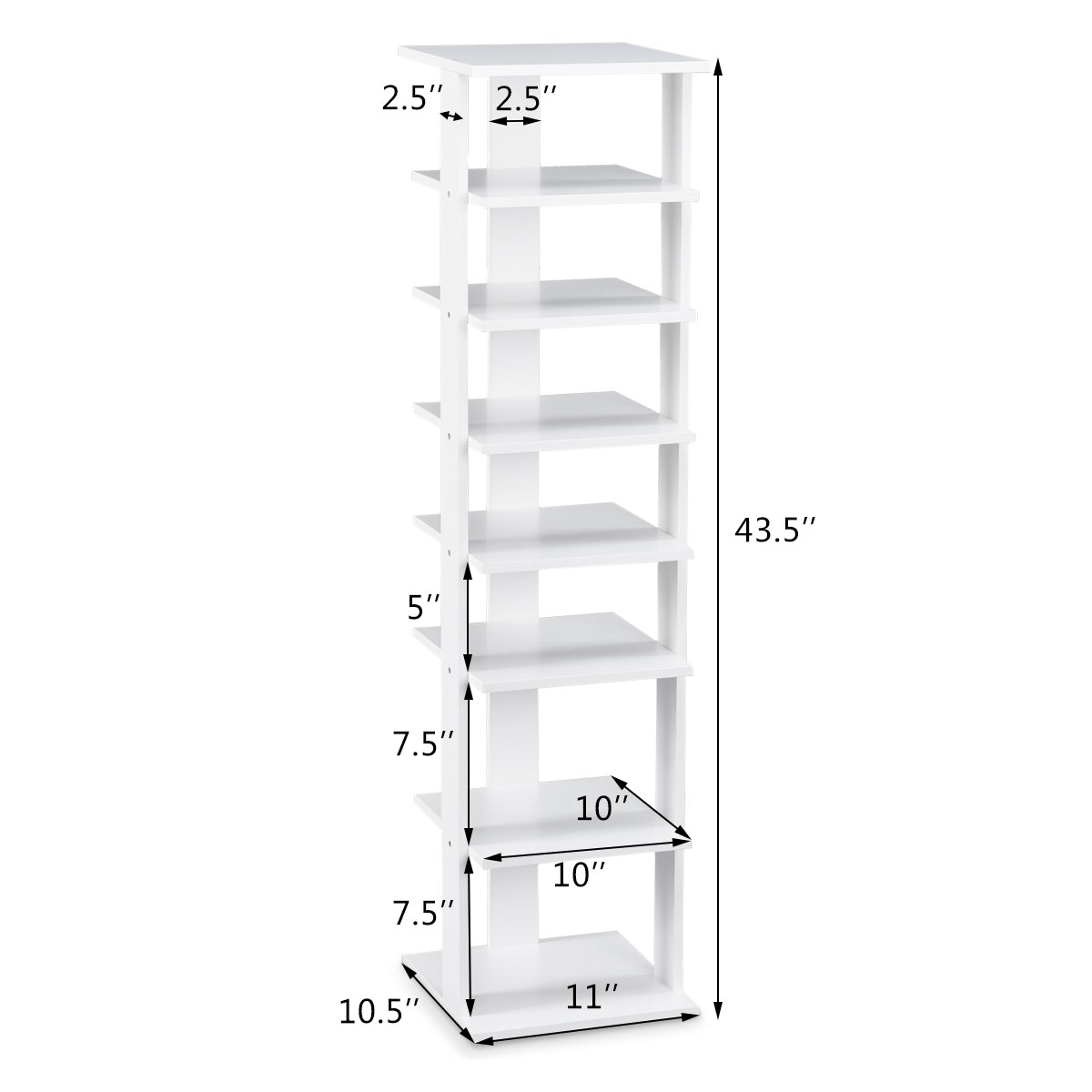 Topbuy 7-Tier Shoe Rack Free Standing Shelving Storage Organizer White