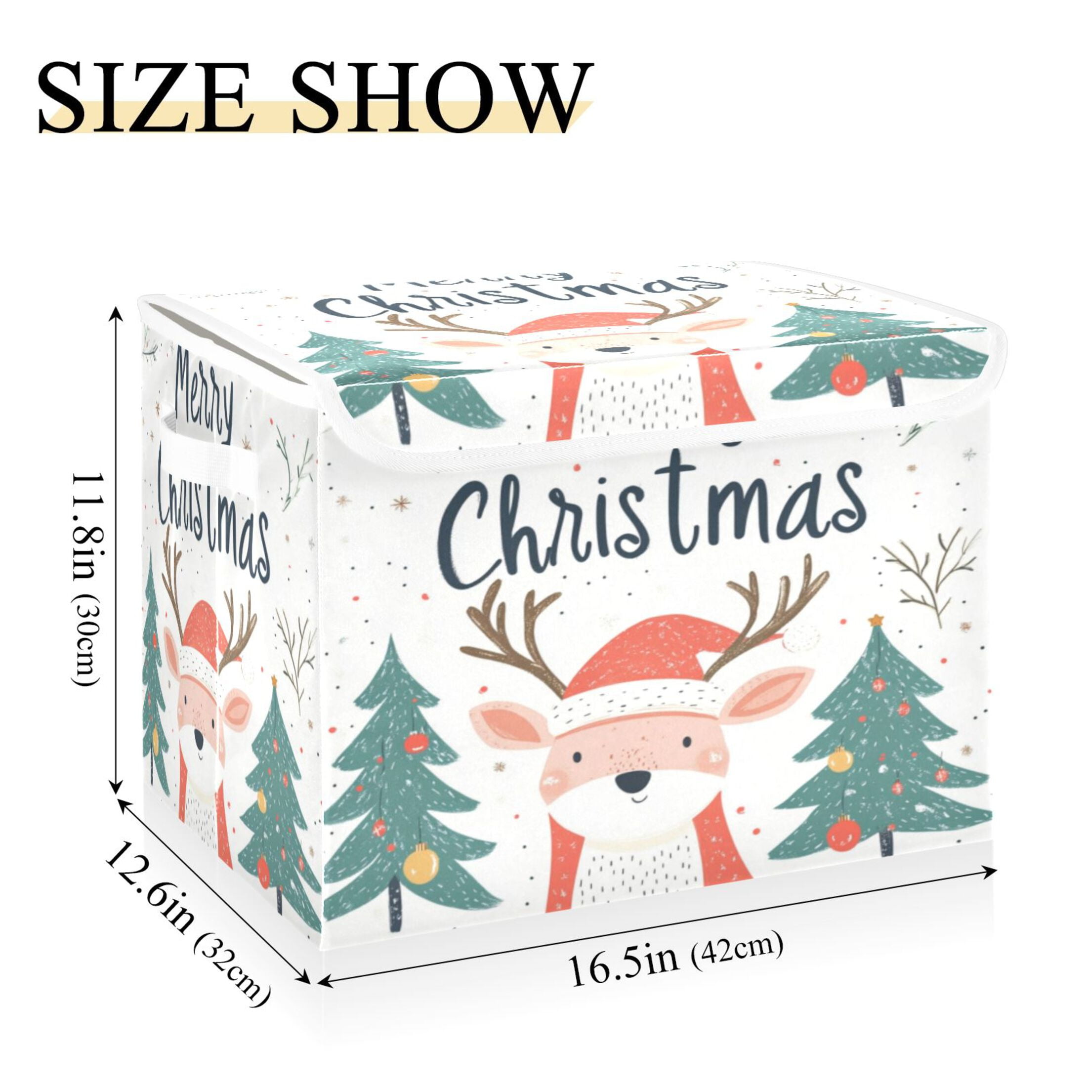 Storage Box With Lid 16.5x12.6x11.8In Foldable Stacked Household Storage Box Christmas Deer Pictures