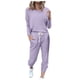 thumbnail image 1 of Conjunto de manga larga para mujer: top con bloques de color y pantalones anchos. Mezcla de lino informal, cintura elástica, varias tallas., 1 of 5