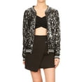 thumbnail image 2 of Womens Long Sleeve Sequin Front Zip Jacket Long Sleeve Ribbed Cuffs Outerwear Tops, 2 of 5