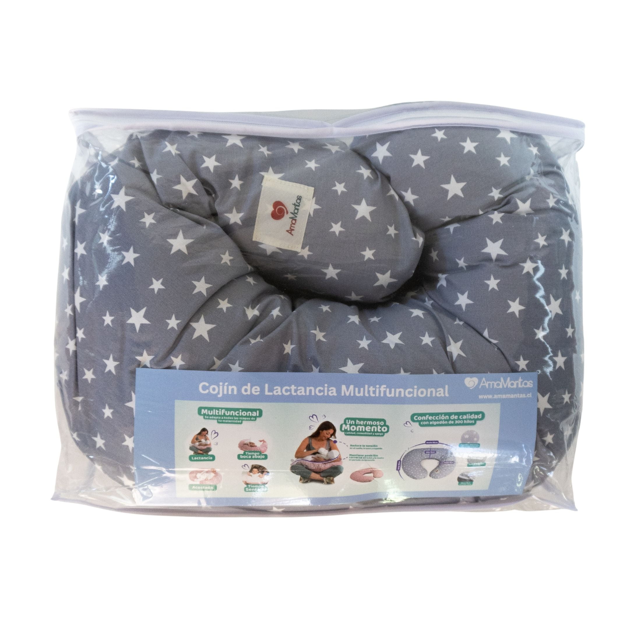 Multifunctional, Ergonomic 100% Cotton Nursing Pillow for Breastfeeding, support, tumy time. Original Standard Size, Removable Cover. Grey, Amamantas