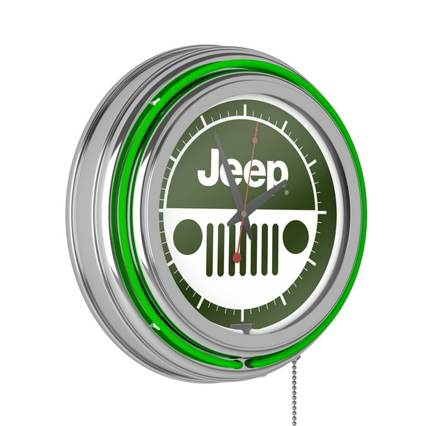 Neon Wall Clock Jeep Grille 2 Double Rung Og With Pull Chain Pub Garage Or Man Cave Accessories Green Com Neon Wall Clock Jeep Grille 2 Double, Neon Garage Wall Clocks