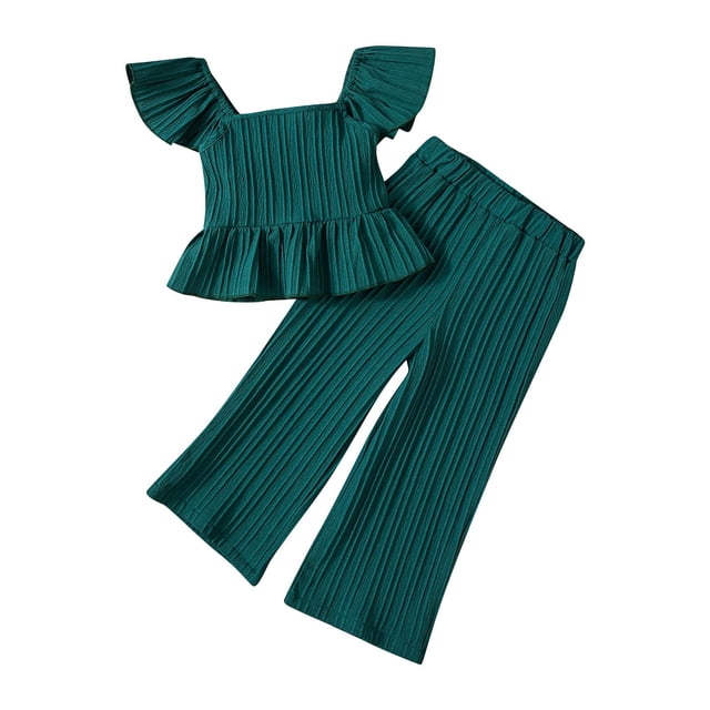 Dagugfen Baby Clothes for Girl 2 Piece Sets Fly Sleeve Ruffle Square Neck Tops Pants Casual Outfits