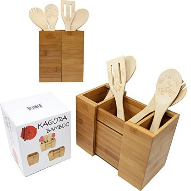 KAGURA BAMBOO Expandable Utensil Holder Divider Organizer for Kitchen