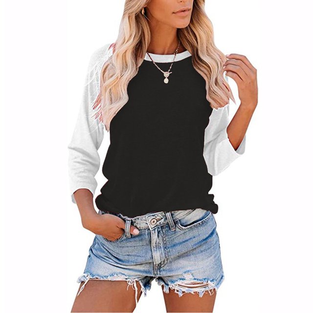 QTBIUQ Blouse Décontractée à Manches Trois-Quarts Imprimée à Col Rond pour Femmes