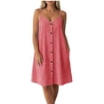 thumbnail image 3 of Byworldtasic Women's Gingham Spaghetti Strap Midi Dress V Neck Button Down Casual Loose Sundress with Pockets, 3 of 7