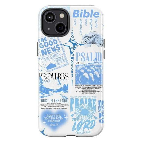 Blue Bible Verses Phone Case - Inspirational Christian Faith Scripture Psalms Proverbs Design - Spiritual iPhone Cover