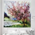 thumbnail image 1 of Flower Tapestry, Painting of Spring Landscape Blooming Nature Flowering Tree and Fresh Grass Nature, Fabric Wall Hanging Decor for Bedroom Living Room Dorm, 5 Sizes, Pink Green, by Ambesonne, 1 of 1