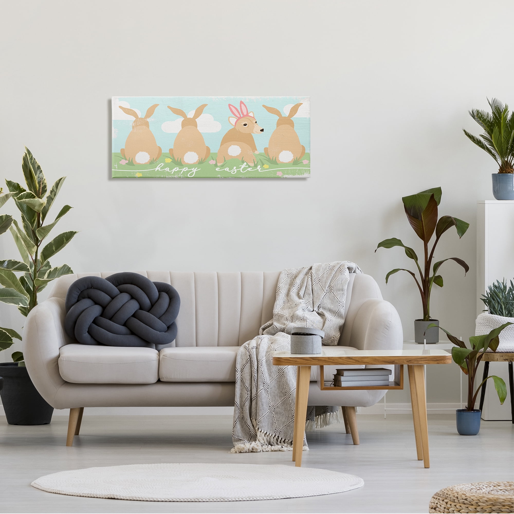 Happy Easter Sentiment Bunny Tails Funny Corgi Dog Canvas Art, 40 x 17, By Lil' Rue