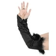 thumbnail image 6 of Women's Satin Hooked Finger Gloves Feather Cuffs Fingerness Costplay Sleeves for Christmas Dance 1920s Party Black, 6 of 7