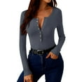 thumbnail image 4 of Miluxas Long Sleeve Shirts for Women Henley Button Up Tops Ribbed Knit Slim Fit Fall Basic Tee Casual Trendy Clothes Dark Gray S(S), 4 of 9