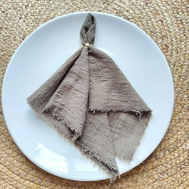 Nvzi Servilletas de tela de 16,53 x 16,53 pulgadas, juego de 4, servilletas de gasa de lino con flecos, servilletas suaves con flecos reutilizables para cenas, fiestas, Navidad, bodas (marrón)