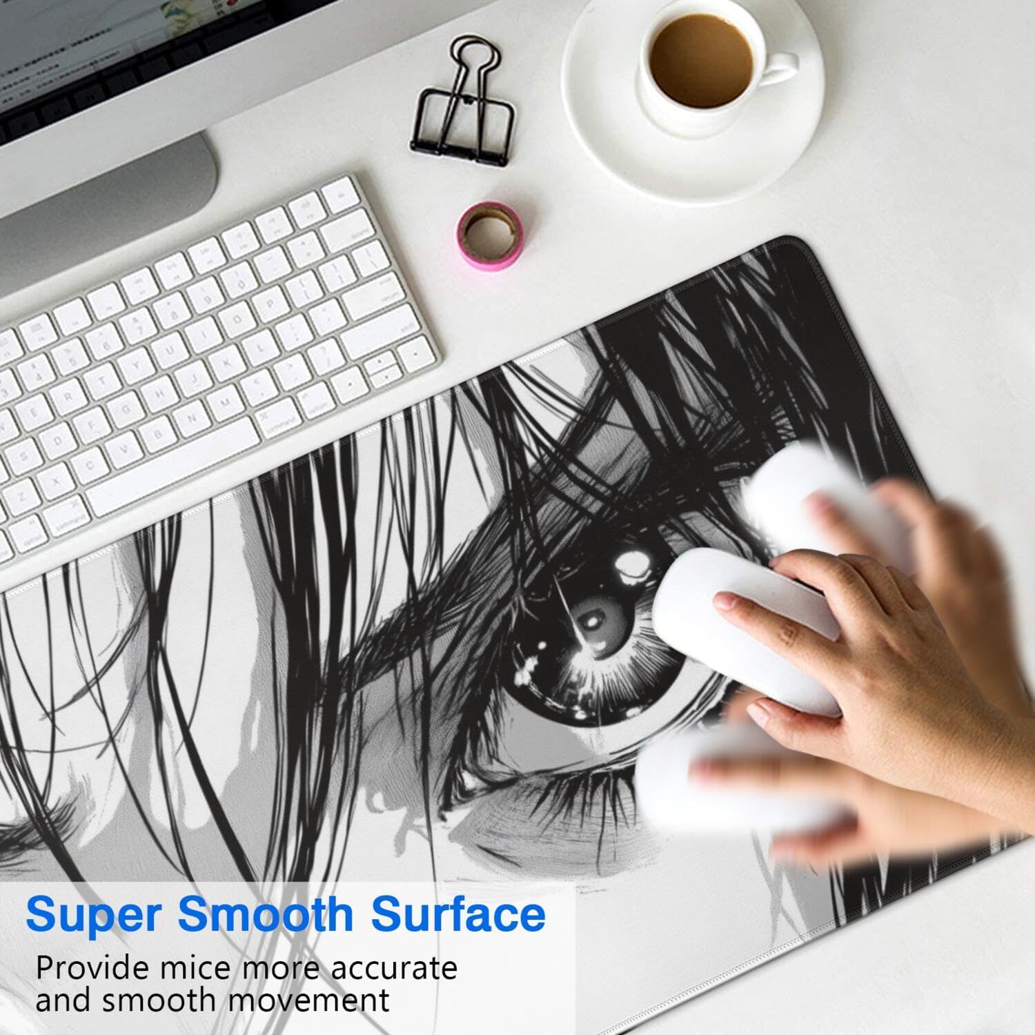 Anime Eyes Mouse Pad Gaming, Large Mouse Pads for Desk, Extended Anime Mousepad with Non-Slip Rubber Base Stitched Edge, Long Mousepad Keyboard Mat for Desk Gaming Home Office, 31.5" x 11.8"