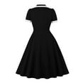 thumbnail image 3 of Women's Color Block Vintage Hepburn Style Dress Short Sleeve Turndown Collar Cocktail Party Dress, 3 of 6
