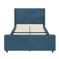 thumbnail image 5 of High Headboard Queen Size Corduroy Bed Frame with Vertical Stripe Wingback and High Footboard, Platform Bed with Wooden Bed Frame and Metal Legs (Blue), 5 of 8