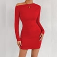 thumbnail image 7 of JIAYUE Women's Dress Mini Off Shoulder Slant Neck Long Sleeve Bodycon With Ruffle Casual Party Wear Stylish Female Dresses, 7 of 7