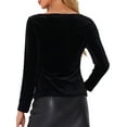 thumbnail image 3 of INSPIRE CHIC Velvet Top for Women's Contrast Lace V Neck Long Sleeve T-Shirts Elegant Tee Tops, 3 of 5