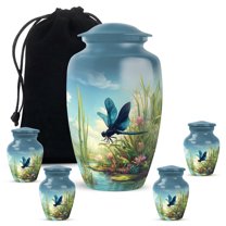 Dragonfly Funeral Urn For Human Ashes Adult Women, Blue Mini Cremation Urns For Human Ashes For Girl, 1 Large Urn For Mom, Frog Keepsake Urns For Mom Set Of 4, 10&3 Inch