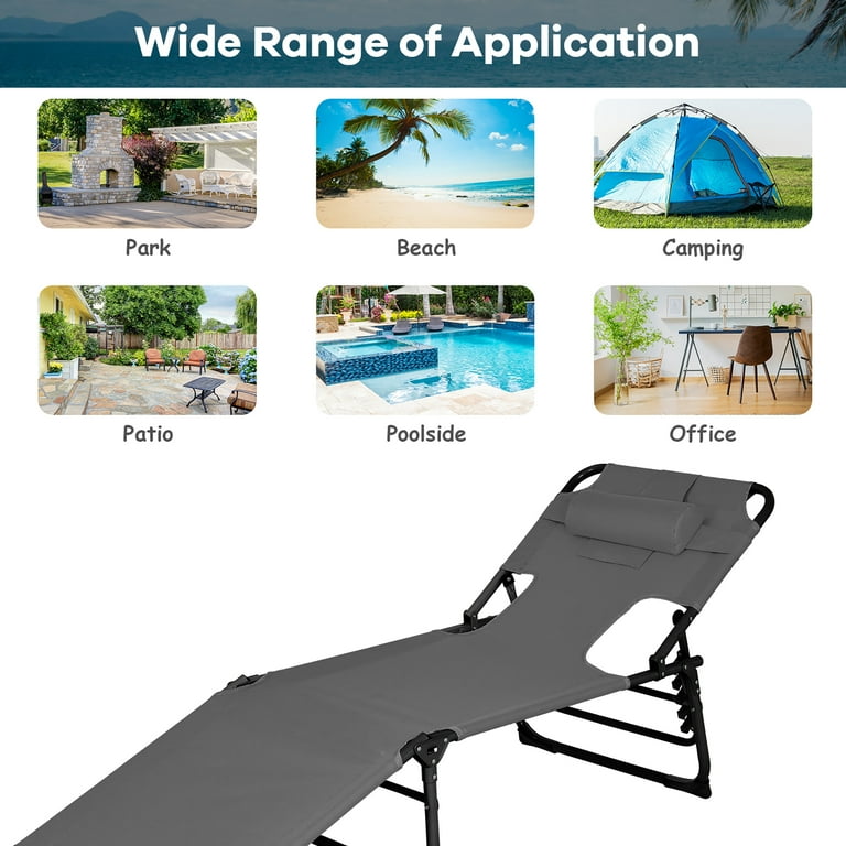 Goplus Outdoor Beach Lounge Chair Folding Chaise Lounge with