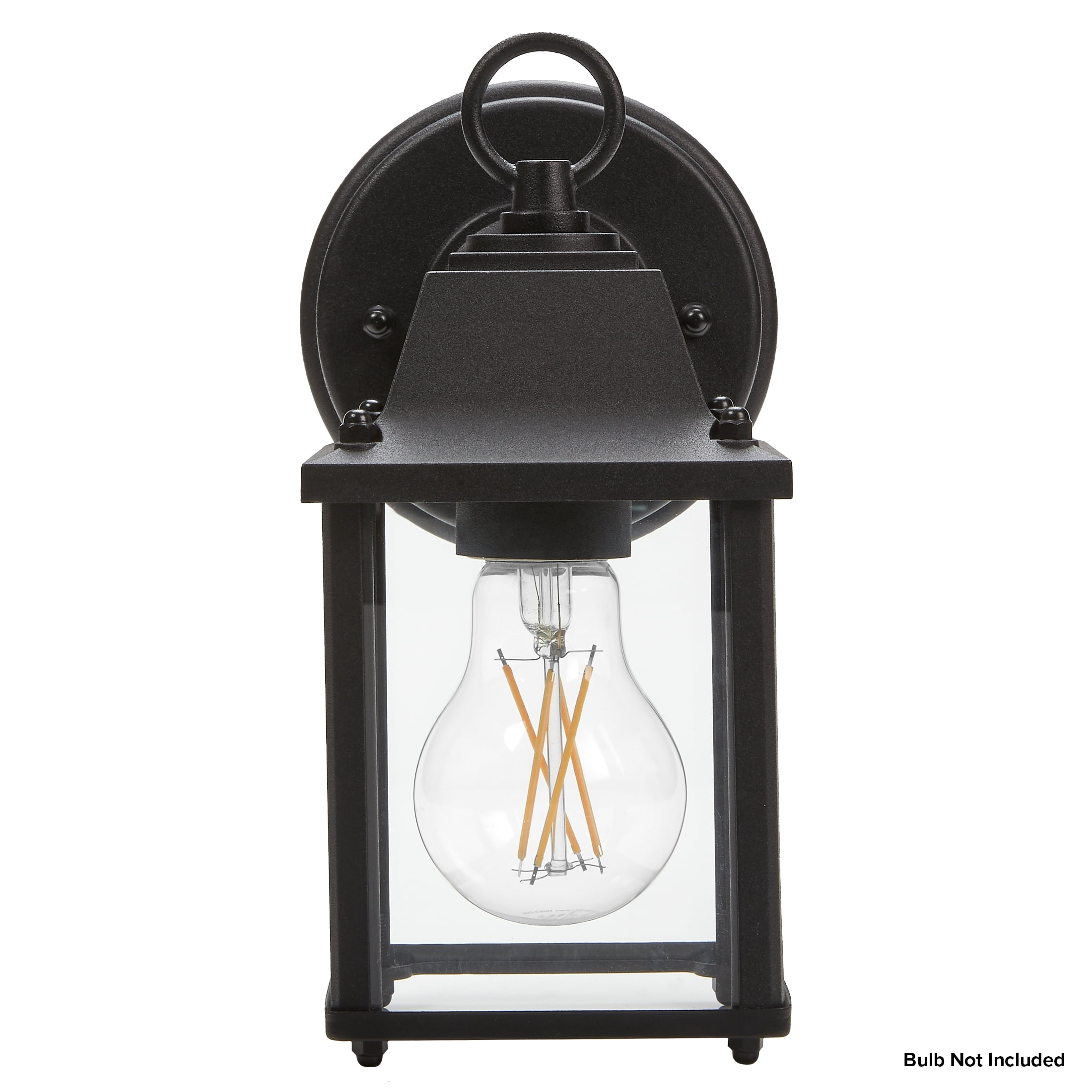 Maxxima Porch Lantern Outdoor Wall Light, Black w/ Clear Glass, Exterior Sconce Light, E26 Socket, Bulb Not Included