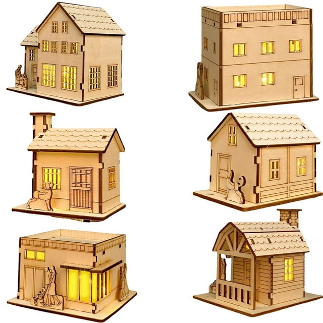 Decoración De Cabaña Kit de manualidades para casita navideña de madera hecha a mano con luz suave, ideal para decoración navideña (1 unidad). Rkxzt