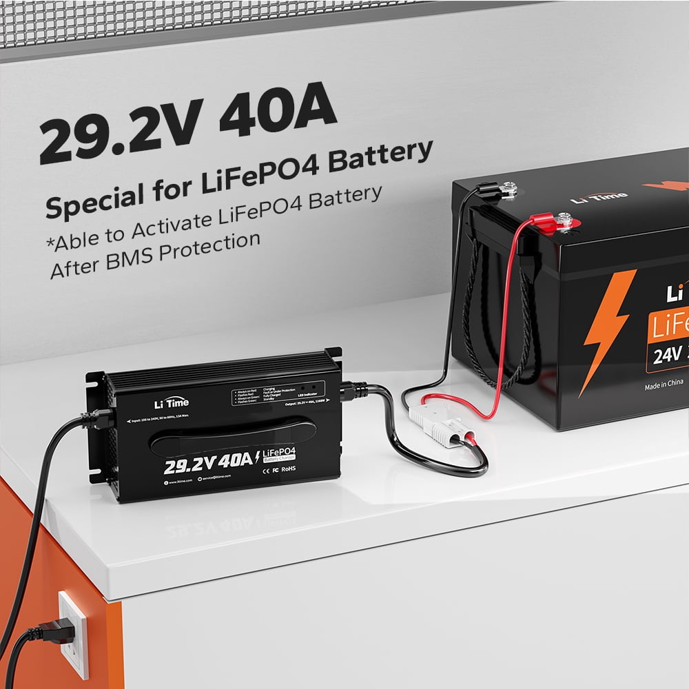 LiTime 24 (29.2) Volt 40A Mountable Lithium Battery Charger Intelligent AC-DC LiFePO4 Lithium Battery Smart Charger for 24Volt Lithium Iron Phosphate Batteries