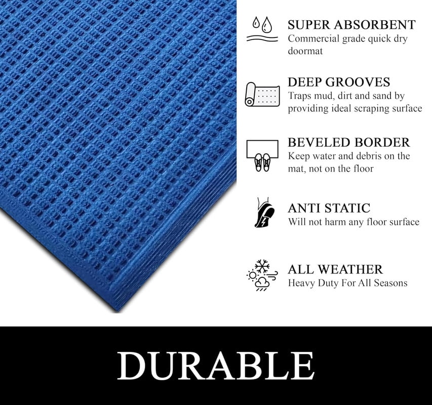 A1HC All Weather Dirt and Moisture Absorbing Polypropylene Door Mat with Tire Crumb Rubber Backing for Home and Office, Blue, 24x36 inches