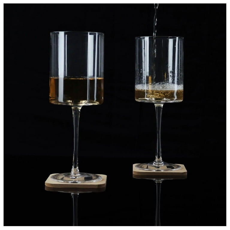 CodYinFI Square Wine Glasses Set of 4 - Unique 16oz Flat Bottom Wine Glasses  with Stem - Handmade Cylinder Stemware for Red or White Wine - Modern Bar  Drinkware for Entertaining 