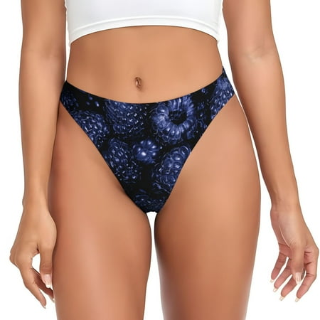 Thongs for Women Blue-Purple Raspberries No Show Seamless Womens Thongs Underwear  Stretch G String Thongs  Soft Breathable Thong Bikini Panties Briefs