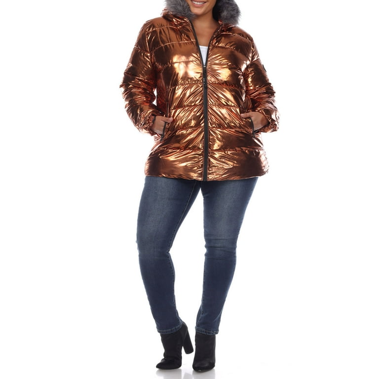 White Mark Women s Plus Size Metallic Hooded Puffer Coat
