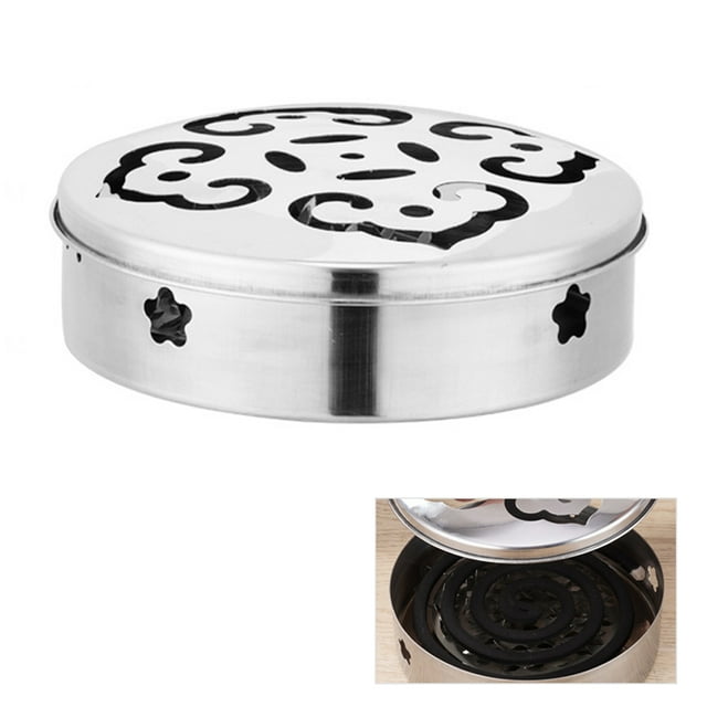 Round Mosquito Coil Box Stainless Steel Mosquito Coil Case with Cover