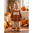 thumbnail image 5 of RUINIXCW Toddler Baby Girl Thanksgiving Outfit Infant Girls Fall Winter Clothes Turcky Long Sleeve Babydoll Shirts Bell Bottoms Flare Pants 2Pcs Set, 5 of 10