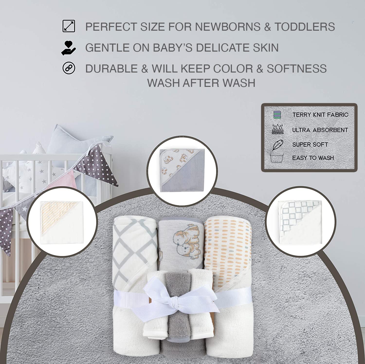 Baby Essentials 6-Piece Hooded Bath Towel Washcloth Set photo 3