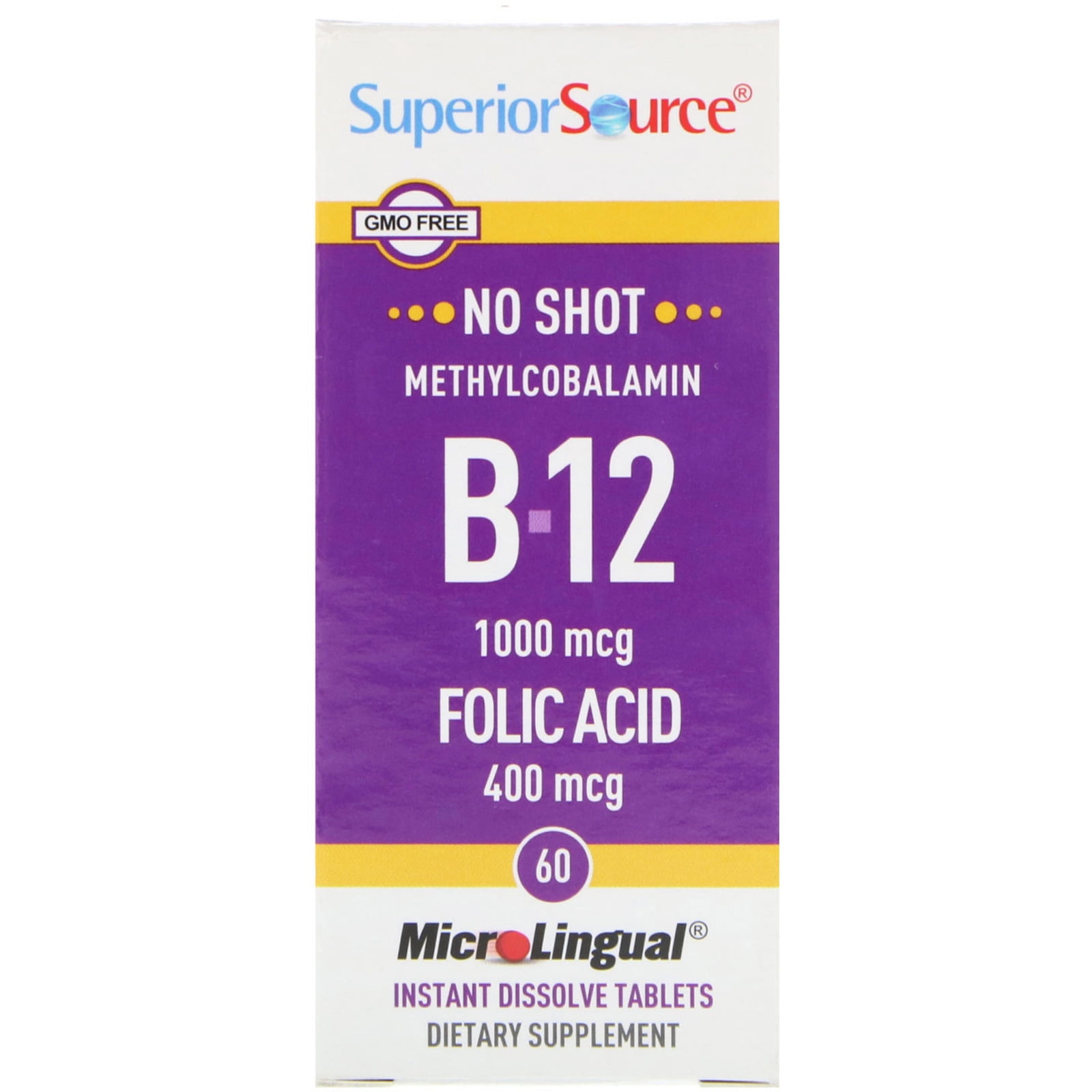 Superior Source No Shot Vitamin B12 Methylcobalamin (1000 mcg), 60 Count