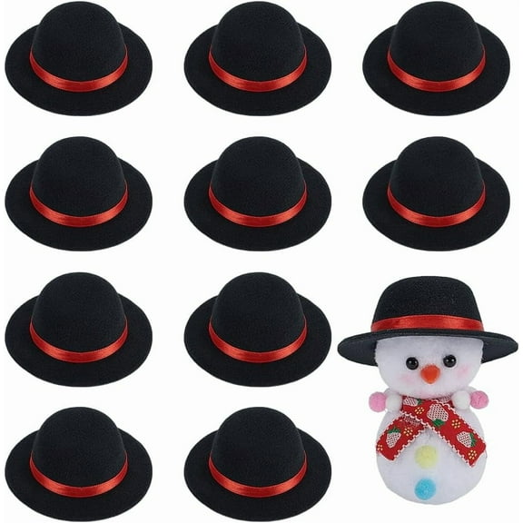 10 Pcs Mini Felt Top Hats Black Mini Top Hats with Red Ribbon